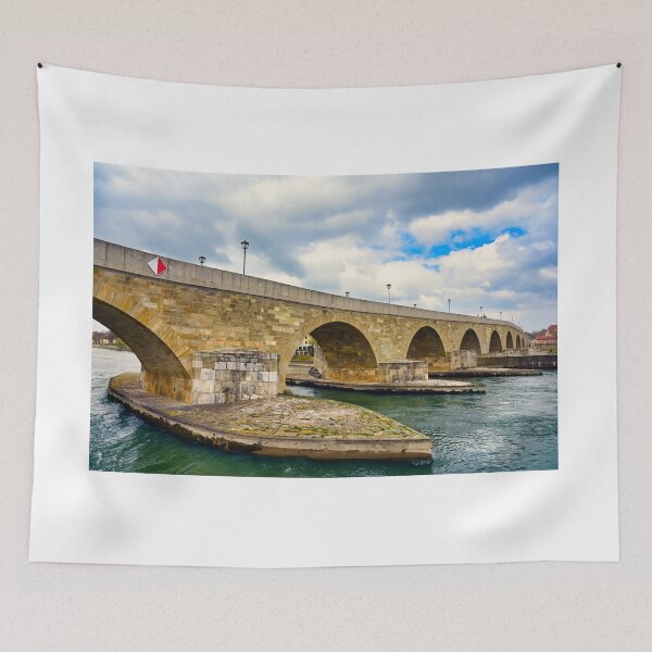 Item preview, Ancient stone bridge over the Danube river in Regensburg, Bavaria, Germany designed and sold by goceris.