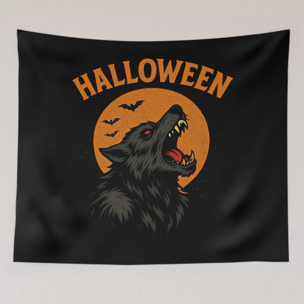 Item preview, Vintage Halloween Werewolf Howling at Orange Moon designed and sold by Weorus.