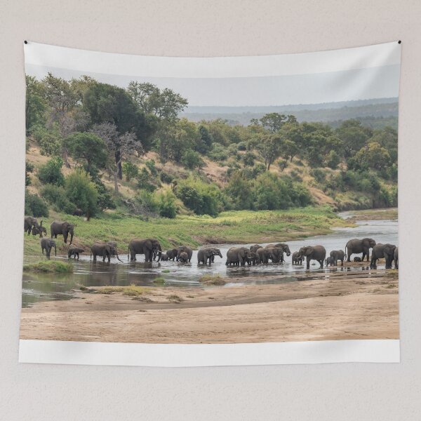 Item preview, Elephant Gathering – Panoramic View at the River designed and sold by DavideAntoniani.