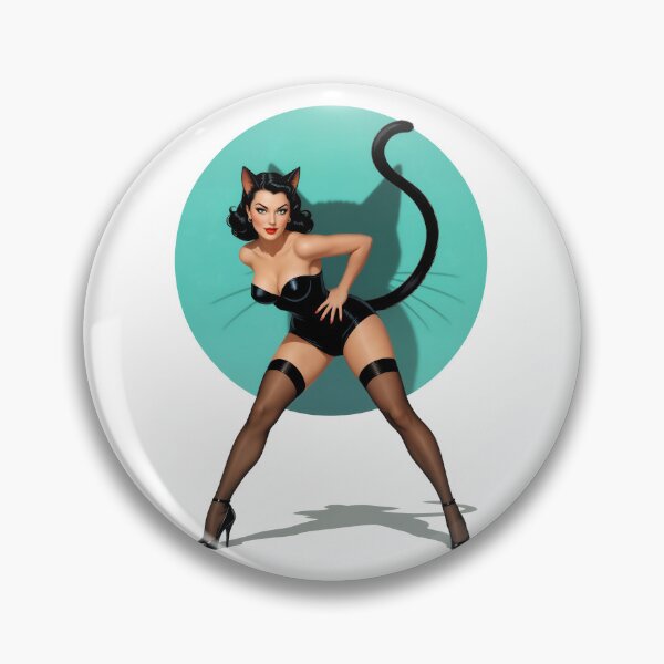 Item preview, Vintage Black Cat Pin-Up – 1940s Petty-Style Halloween Art designed and sold by Lightning-Lace.