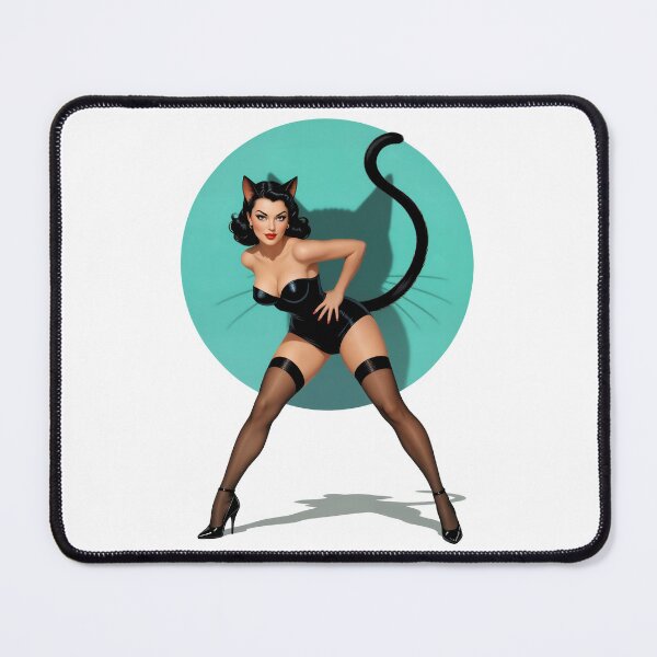 Item preview, Vintage Black Cat Pin-Up – 1940s Petty-Style Halloween Art designed and sold by Lightning-Lace.