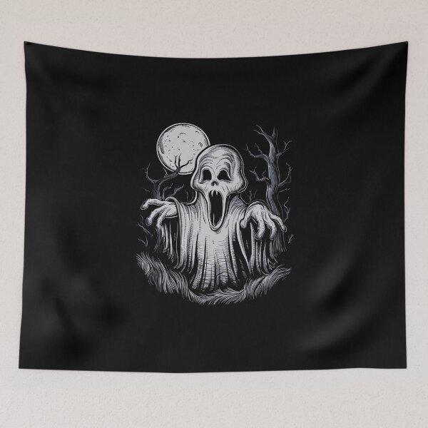 Item preview, Spooky Ghost Illustration – Creepy Haunted Spirit Under Full Moon designed and sold by love3617.