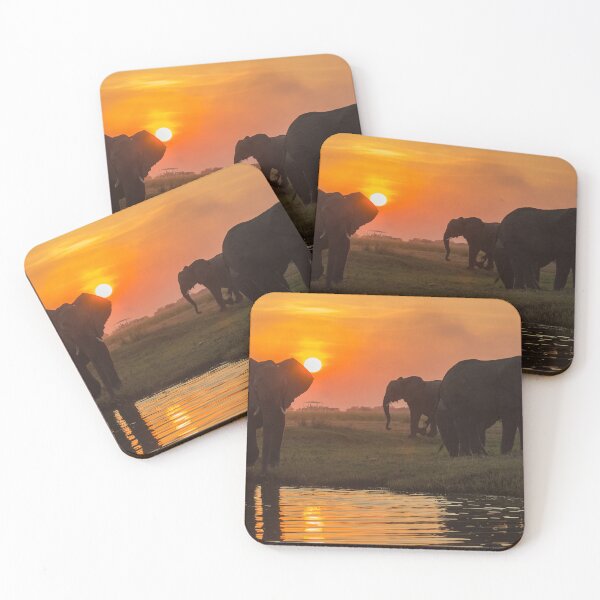 Item preview, Golden Sunset with Elephants by the River designed and sold by DavideAntoniani.