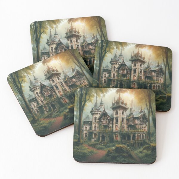 Item preview, Enchanted Gothic mansion in a lush forest with glowing windows and mystical atmosphere designed and sold by FotoworldEdel.