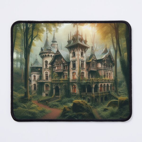 Item preview, Enchanted Gothic mansion in a lush forest with glowing windows and mystical atmosphere designed and sold by FotoworldEdel.