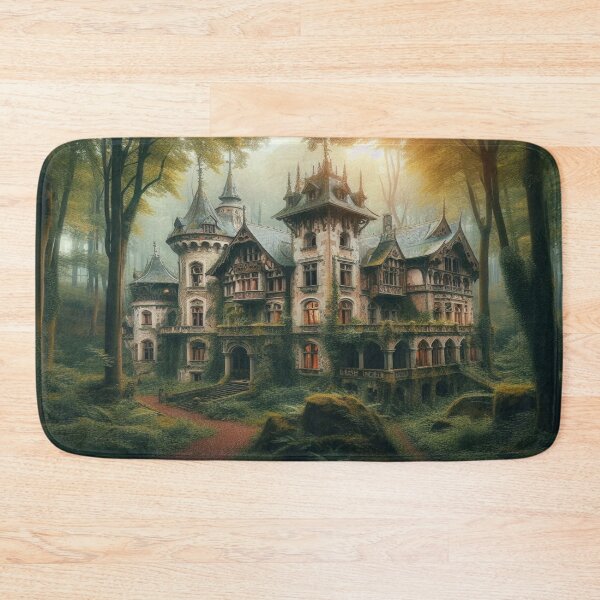 Item preview, Enchanted Gothic mansion in a lush forest with glowing windows and mystical atmosphere designed and sold by FotoworldEdel.
