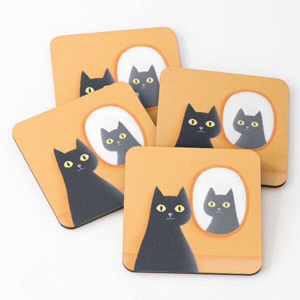 Item preview, A black cat looking into a mirror reflection shows a ghostly designed and sold by weirdcorner.