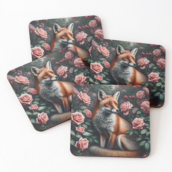 Item preview, A fox stands in a rose garden. designed and sold by ReneMM.
