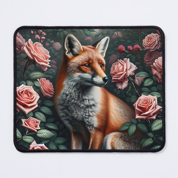 Item preview, A fox stands in a rose garden. designed and sold by ReneMM.