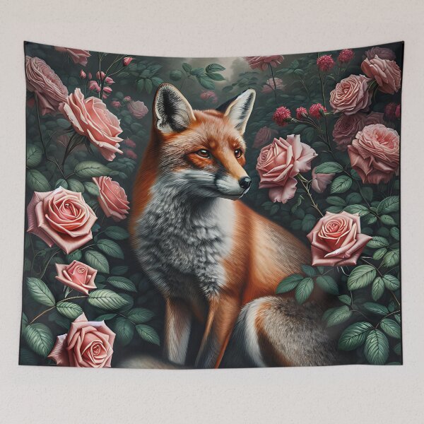 Item preview, A fox stands in a rose garden. designed and sold by ReneMM.