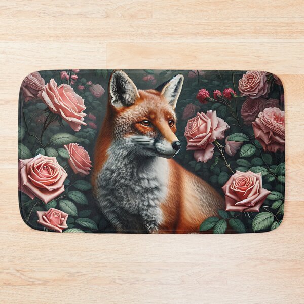 Item preview, A fox stands in a rose garden. designed and sold by ReneMM.