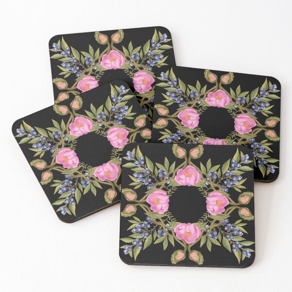 Item preview, Hand drawn illustration on white background. Botanical composition with blueberries, pink peonies and poppies on a white background designed and sold by Grin Katalina Floral Patterns & Cozy Art.