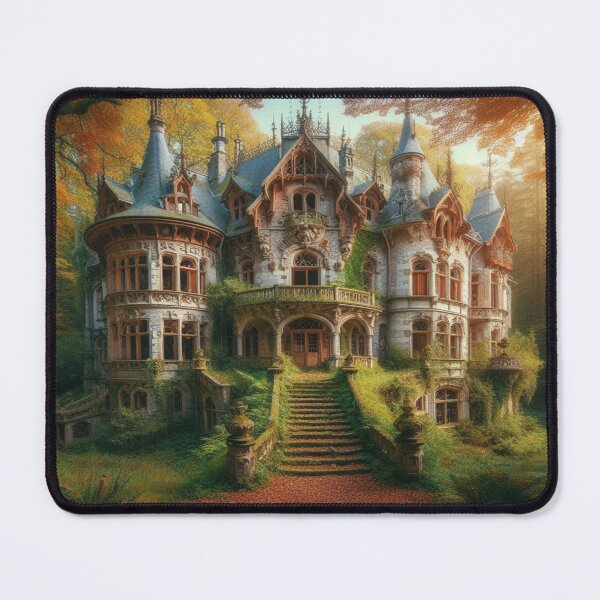 Item preview, Enchanted Gothic mansion in a lush forest with glowing windows and mystical atmosphere designed and sold by FotoworldEdel.