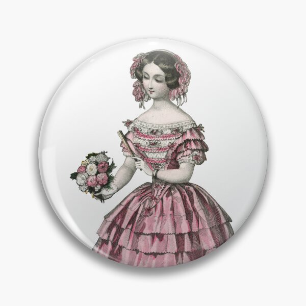 Item preview, 1850s lady in pink with tussie mussie designed and sold by Historical Beauty.