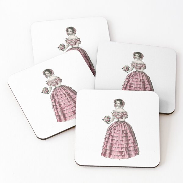 Item preview, 1850s lady in pink with tussie mussie designed and sold by Historical Beauty.