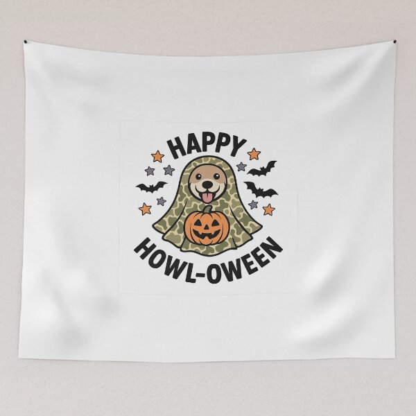 Item preview, Camo Ghost Dog Happy Howl-oween Halloween Illustration designed and sold by MujernDesignArt.
