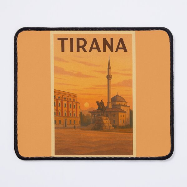 Item preview, Tirana Albania Travel Art – Skanderbeg Square and Et’hem Bey Mosque Souvenir Print designed and sold by Annika Shurafa.