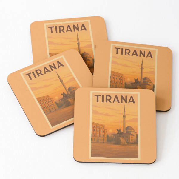 Item preview, Tirana Albania Travel Art – Skanderbeg Square and Et’hem Bey Mosque Souvenir Print designed and sold by Annika Shurafa.