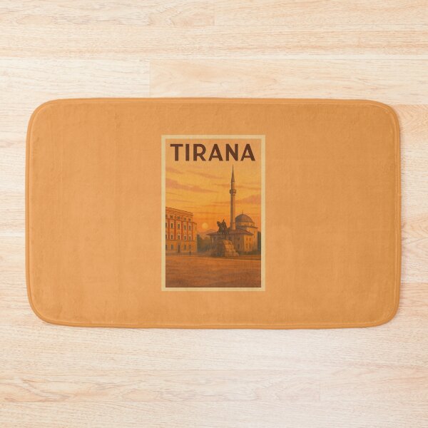 Item preview, Tirana Albania Travel Art – Skanderbeg Square and Et’hem Bey Mosque Souvenir Print designed and sold by Annika Shurafa.