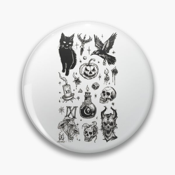 Item preview, Dark Tattoo Flash Sheet – Spooky Halloween Ink Art designed and sold by Jocamedahub.