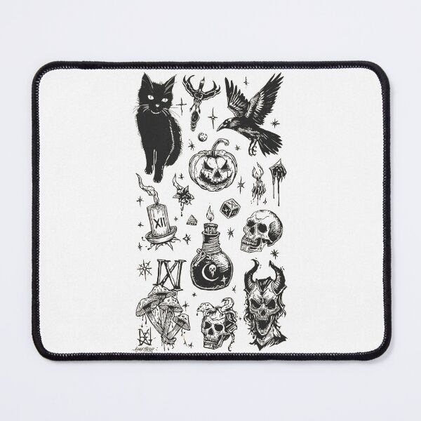 Item preview, Dark Tattoo Flash Sheet – Spooky Halloween Ink Art designed and sold by Jocamedahub.