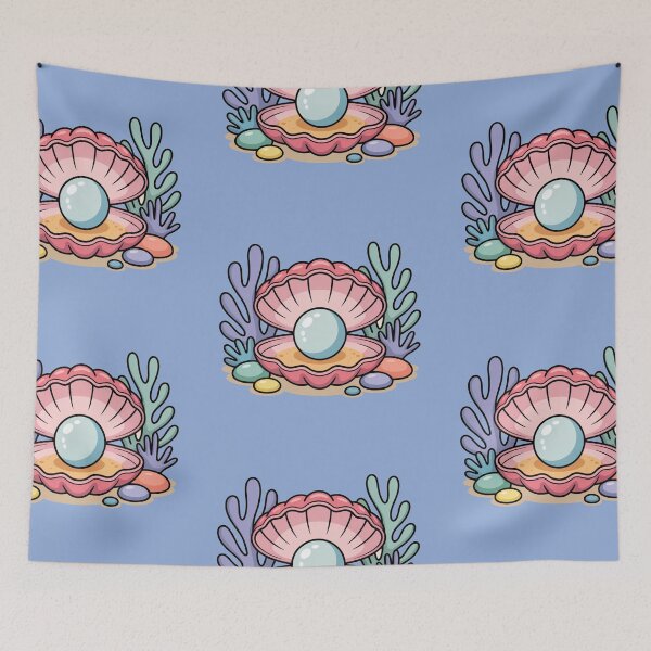 Item preview, Cute Pastel Clam Shell with Pearl and Coral – Kawaii Ocean Illustration designed and sold by Tidarat-27.