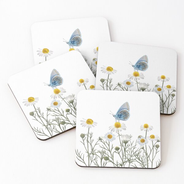 Item preview, Chamomile Flowers and Common blue butterfly (Polyommatus icarus) designed and sold by Art_By_Wing.