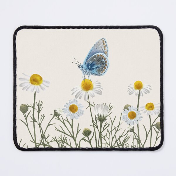 Item preview, Chamomile Flowers and Common blue butterfly (Polyommatus icarus) designed and sold by Art_By_Wing.