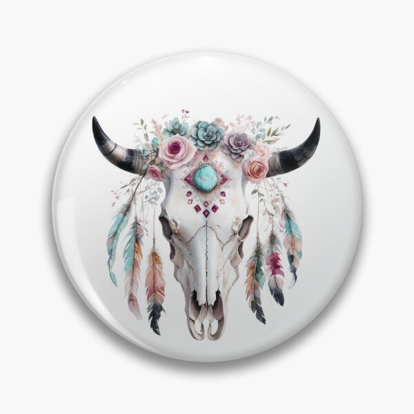 Artikelvorschau, Boho Kuhschädel mit Blumen und Federn Design entworfen und verkauft von PixelExpressStudio.