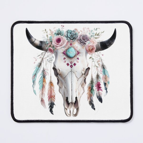 Item preview, Boho Cow Skull with Flowers and Feathers Design designed and sold by PixelExpressStudio.