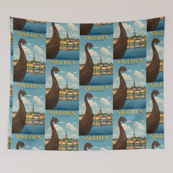 Item preview, Vintage Sweden Travel Poster Stockholm designed and sold by TeeARTHY.