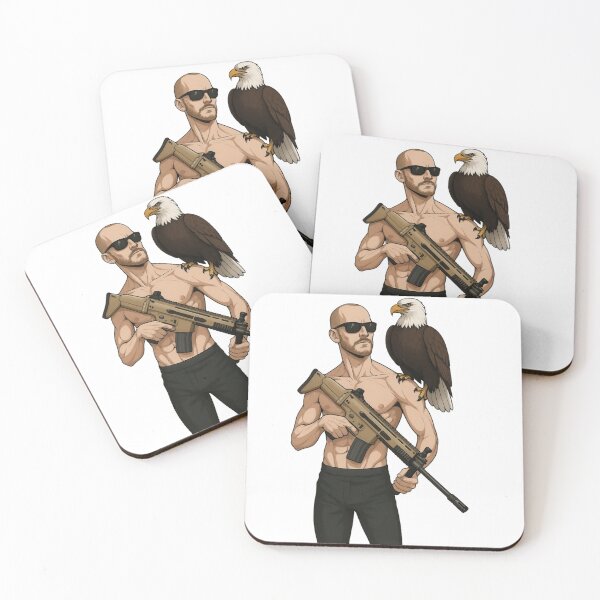 Item preview, Eagle Warrior with SCAR Rifle – Bald Hero in Black Pants & Sunglasses designed and sold by FUIRY .