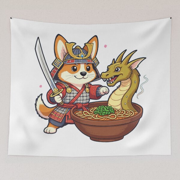 Item preview, Samurai Corgi & Ramen Dragon — Kawaii Japanese Warrior Food Art designed and sold by RojoyDesigns.