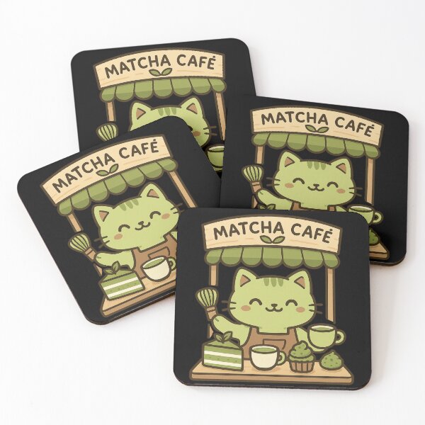 Item preview, Kawaii Cat Matcha Cafe designed and sold by Prints-by-Olaf.