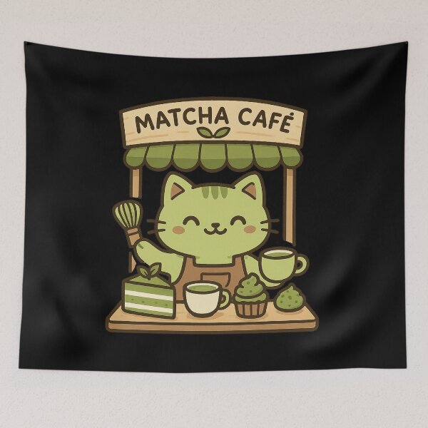Item preview, Kawaii Cat Matcha Cafe designed and sold by Prints-by-Olaf.