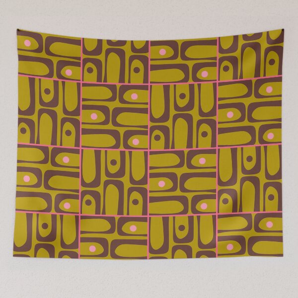 Item preview, Mid Century Modern Piquet Multi Pattern in Chartreuse Olive Brown Pink designed and sold by kierkegaard.