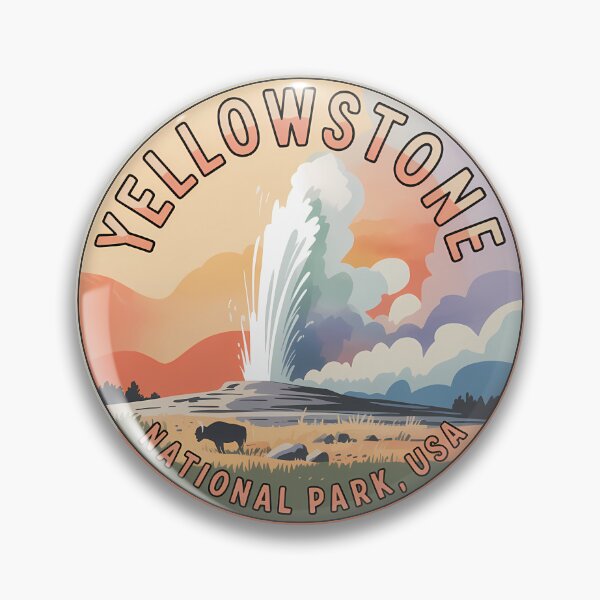 Item preview, Yellowstone National Park Retro Sunset Badge Sticker designed and sold by Horizon Tales.