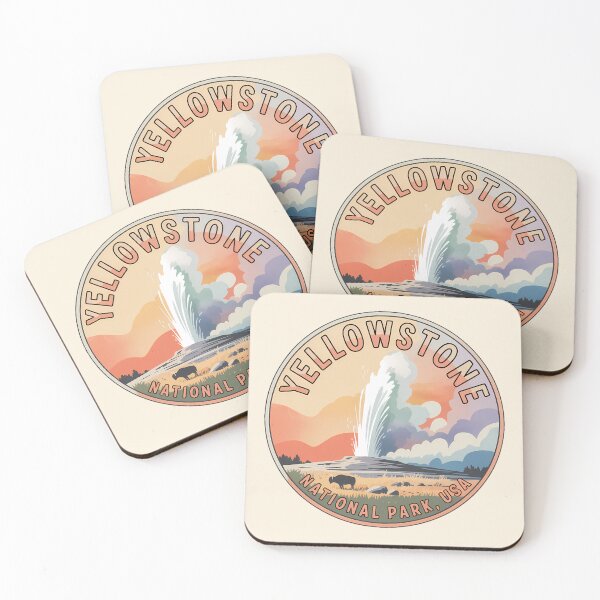 Item preview, Yellowstone National Park Retro Sunset Badge Sticker designed and sold by Horizon Tales.