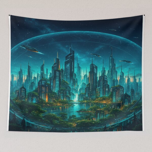 Item preview, Futuristic Dome City Under the Stars designed and sold by ZeMa-JA.