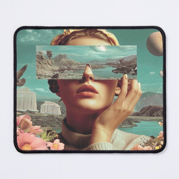 Item preview, Surreal Landscape Vision, Surreal female portrait with futuristic glasses reflecting landscapes designed and sold by Jirka Svetlik, Studio Illuvision.