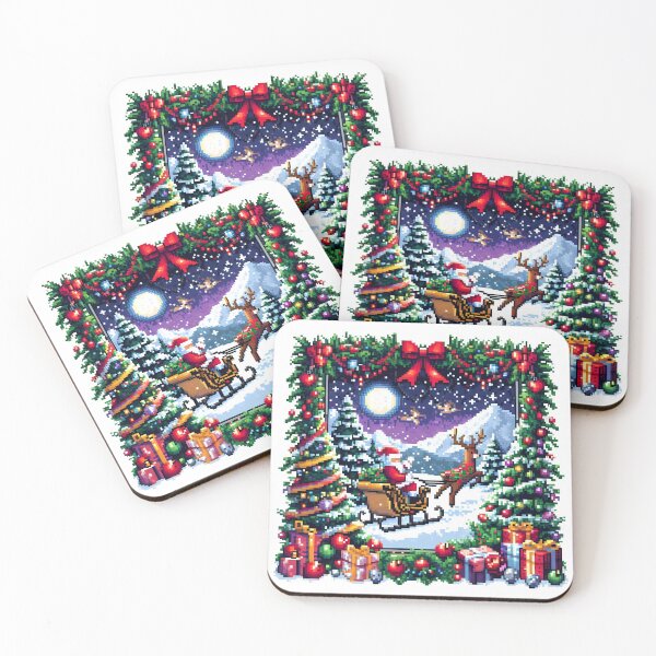 Item preview, Santa's Sleigh Ride in a Pixel Winter Wonderland. designed and sold by The-T-In-Retro.