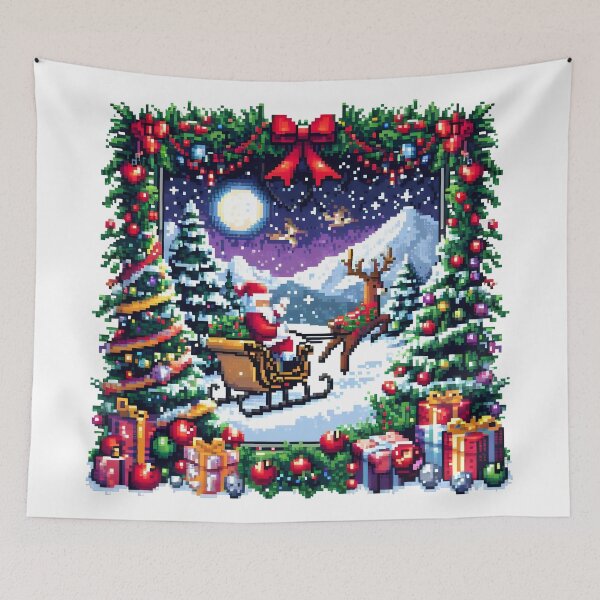 Item preview, Santa's Sleigh Ride in a Pixel Winter Wonderland. designed and sold by The-T-In-Retro.