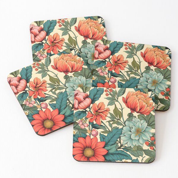 Item preview, Vintage Red and Blue Flowers – Classic Floral Illustration Pattern designed and sold by EmeraldeaArt.