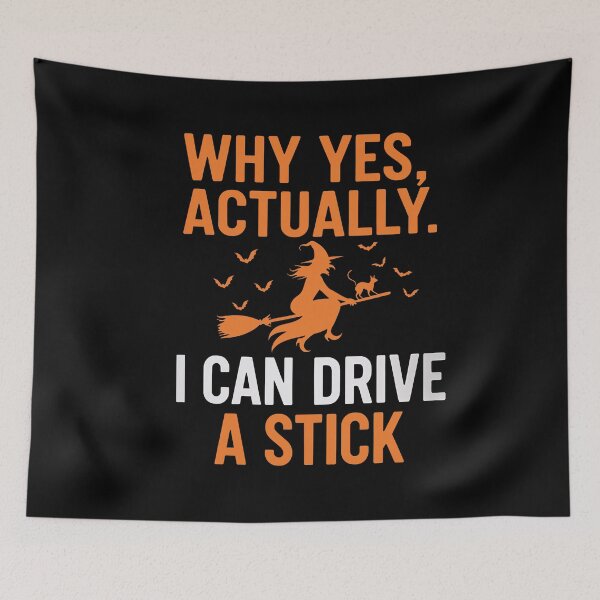 Item preview, Funny Halloween Witch Shirt – “Why Yes, I Can Drive a Stick” – Cute Witch and Cat Tee designed and sold by wabeen.
