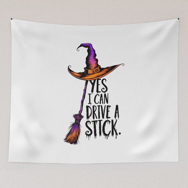 Item preview, Funny Halloween Witch Shirt – “Why Yes, I Can Drive a Stick” – Cute Witch and Cat Tee designed and sold by wabeen.