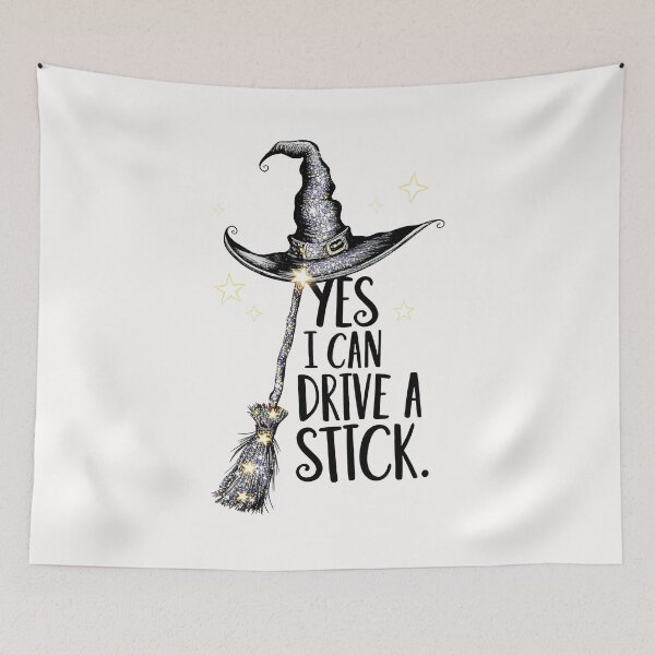 Item preview, Funny Halloween Witch Shirt – “Why Yes, I Can Drive a Stick” – Cute Witch and Cat Tee designed and sold by wabeen.