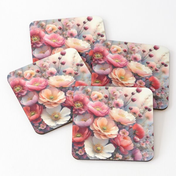 Item preview, Wildflowers Digital Art – Bold Red Pink Orange White Blooms designed and sold by EmeraldeaArt.