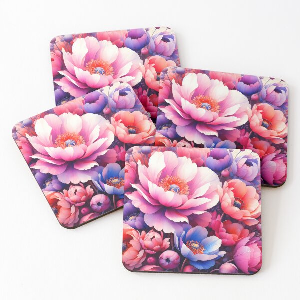 Item preview, Bold and Pastel Floral Closeup – Pink Red and Purple-Blue Blooms designed and sold by EmeraldeaArt.