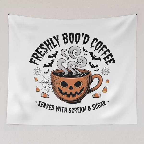 Item preview, Freshly Brewed Halloween Coffee – Spooky Pumpkin Mug Design designed and sold by SoftStyleStudio ⭐⭐⭐.