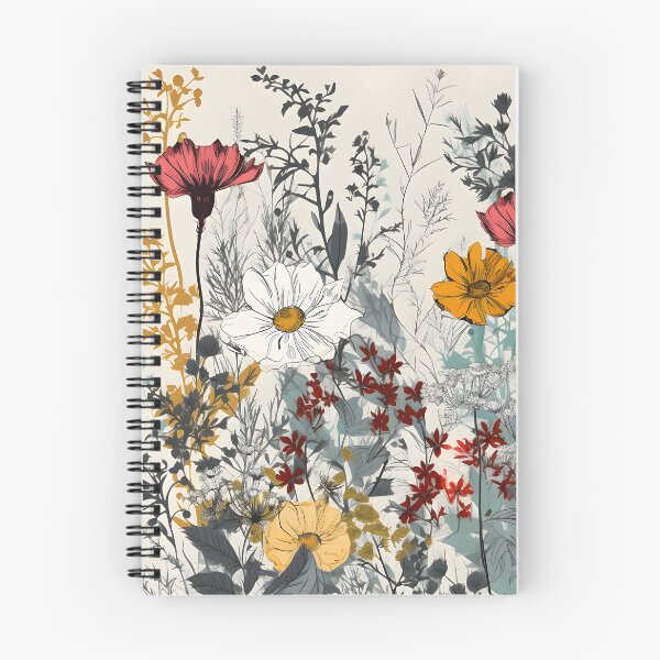 Item preview, Wildflowers of Meadow Lineart – White Yellow Orange Red Cosmos and Carnations designed and sold by EmeraldeaArt.